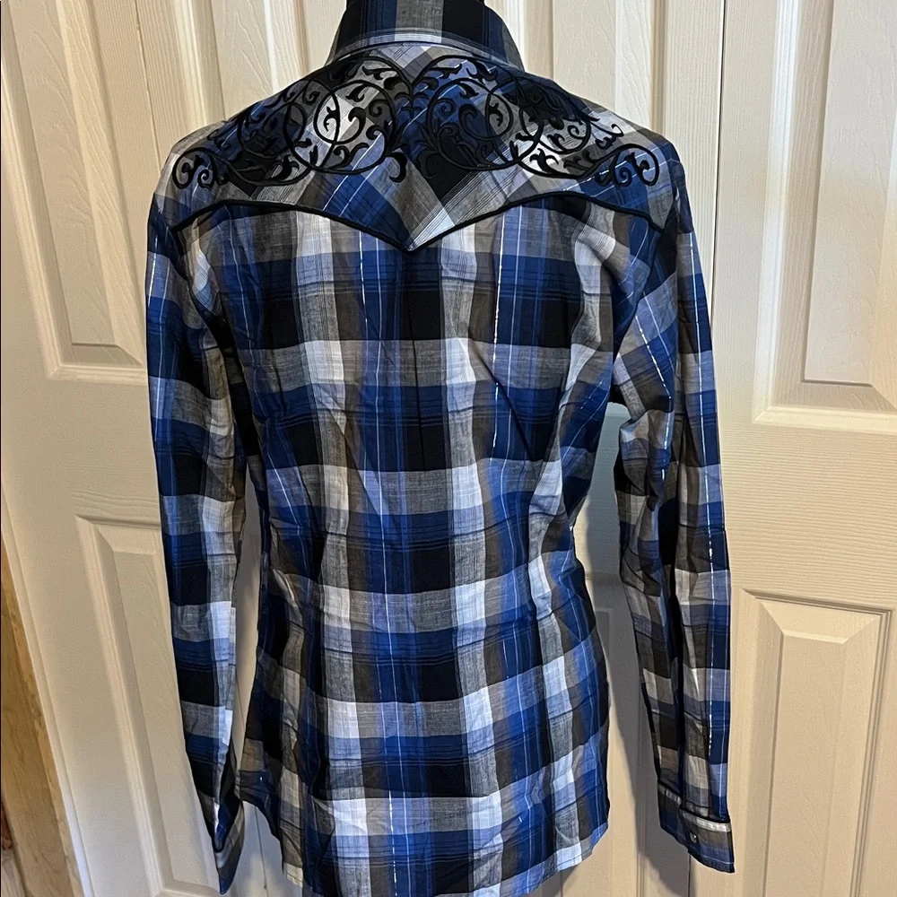 Blue Plaid pearl snap - Picture 2 of 4